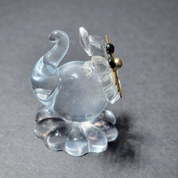 Vintage Mini Clear Glass Cat Figurine With Gold Whiskers & Black Eyes - Picture 4 of 5